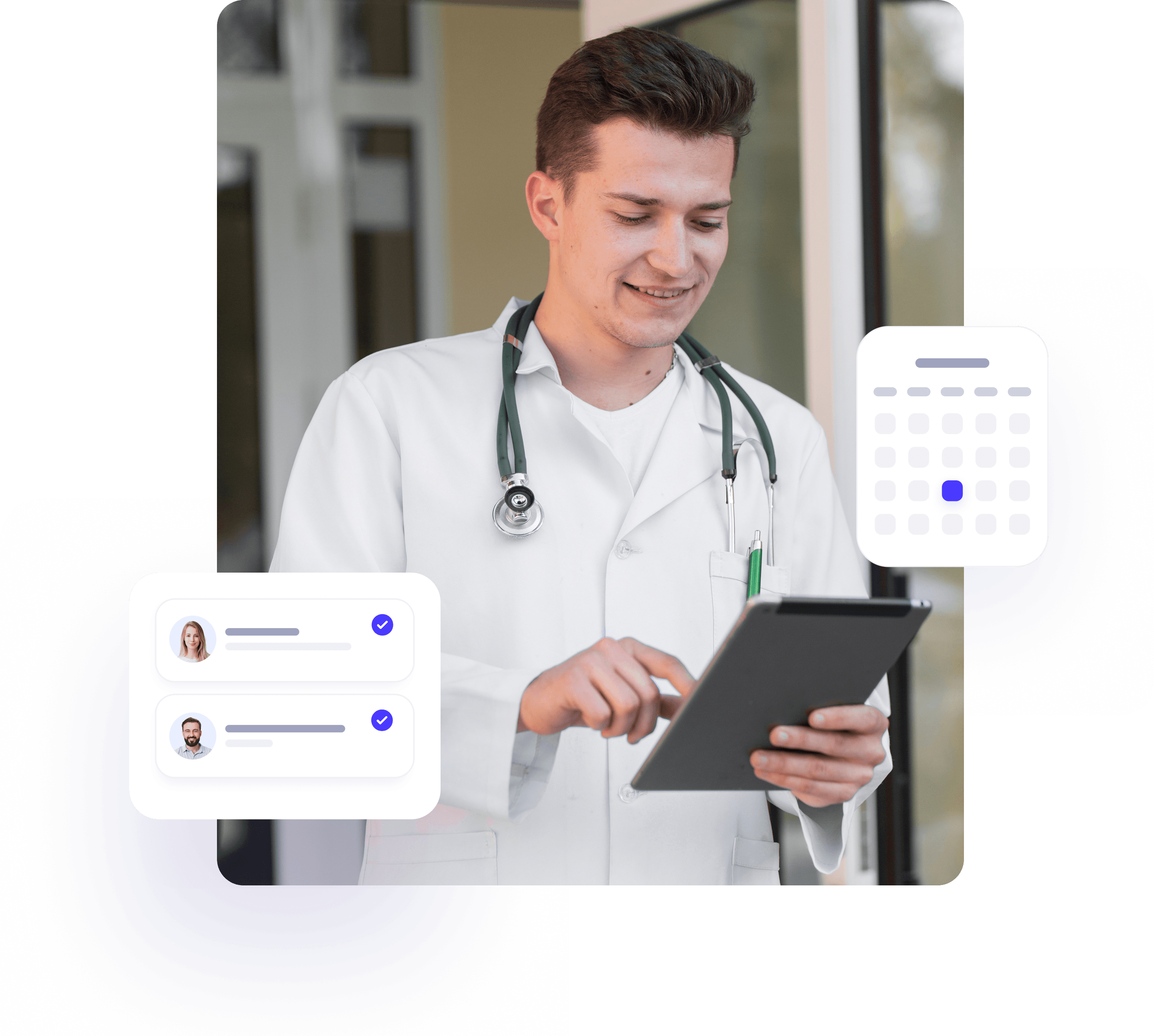 Profissional médico revisando documentos médicos em tablet - plataforma de telemedicina NextDoc